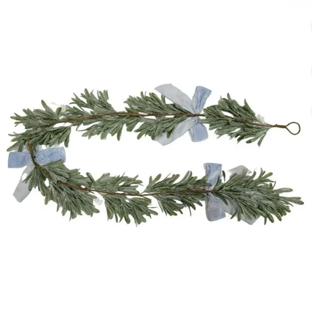 6 Foot Elegant Garland Featuring Bows Greenery & White Berries, HOLIDAY WEDDING